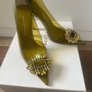 Good American Women's Green Heels with Embellished Buckle